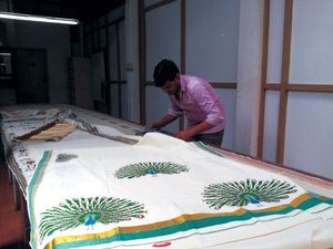 3 Color Print work in the Saree
